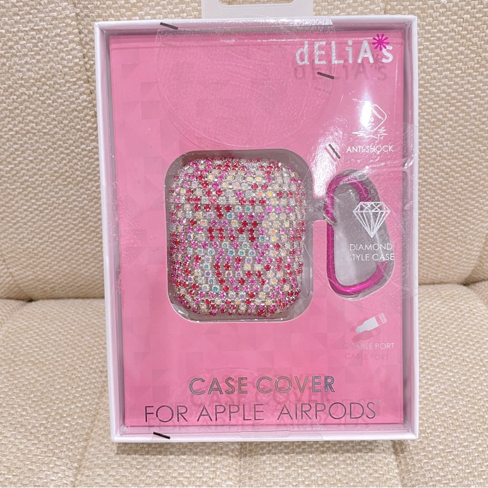NEW dELiA*s Pink Rhinestone Diamond Style Case Cover for Apple AirPods with Clip